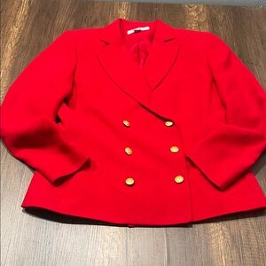 Petite Sophisticate Vibrant Red Blazer with Gold Buttons